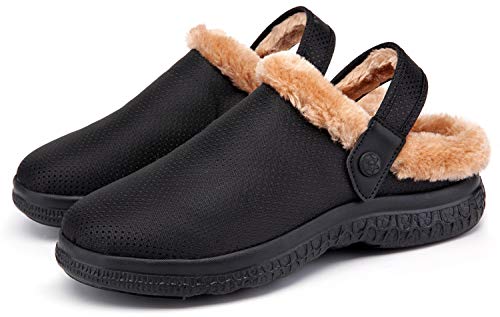 Zapatillas de casa Hombre Zuecos de Mujer Invierno Ultraligero Zapatos de Casa Cálido Zapatillas de Jardin Cómodos Suave Pantuflas de Interior Exterior Antideslizante 43EU Negro Q