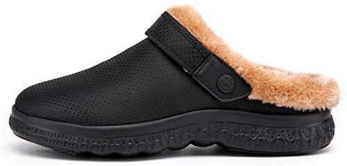 Zapatillas de casa Hombre Zuecos de Mujer Invierno Ultraligero Zapatos de Casa Cálido Zapatillas de Jardin Cómodos Suave Pantuflas de Interior Exterior Antideslizante 43EU Negro Q