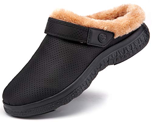 Zapatillas de casa Hombre Zuecos de Mujer Invierno Ultraligero Zapatos de Casa Cálido Zapatillas de Jardin Cómodos Suave Pantuflas de Interior Exterior Antideslizante 43EU Negro Q