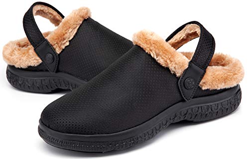 Zapatillas de casa Hombre Zuecos de Mujer Invierno Ultraligero Zapatos de Casa Cálido Zapatillas de Jardin Cómodos Suave Pantuflas de Interior Exterior Antideslizante 43EU Negro Q