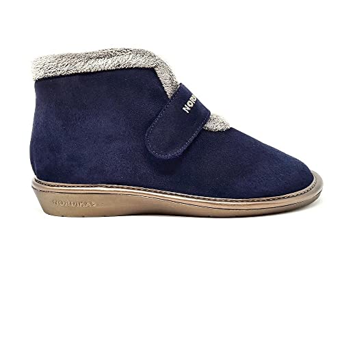 Zapatillas de casa Nordikas Invierno comodas de Mujer Made In Spain afelpado azul marino cerrado