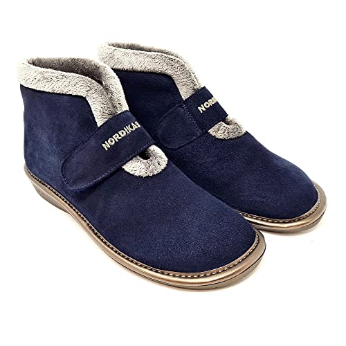 Zapatillas de casa Nordikas Invierno comodas de Mujer Made In Spain afelpado azul marino cerrado