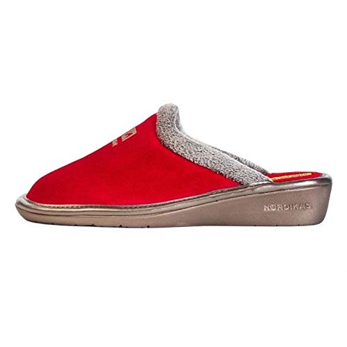 Zapatillas de casa Nordikas Invierno comodas de Mujer Made In Spain afelpado rojo cereza destalonado