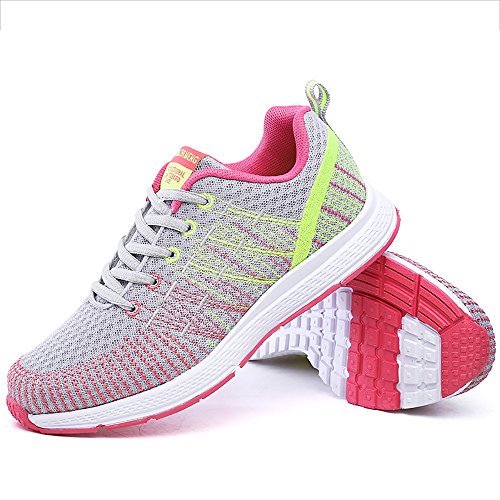 Zapatillas de Deportivos de Running para Mujer Gimnasia Ligero Sneakers Gris-Amarillo 38