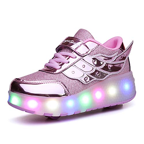 Zapatillas de LED, Zapatillas de Patines con Ruedas LED Light-UP, para Unisex Niños Niñas, USB Recargable, Ruedas Dobles Individuales Retráctiles, Zapatillas de Deporte Al Aire Libre