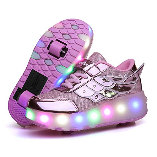 Zapatillas de LED, Zapatillas de Patines con Ruedas LED Light-UP, para Unisex Niños Niñas, USB Recargable, Ruedas Dobles Individuales Retráctiles, Zapatillas de Deporte Al Aire Libre
