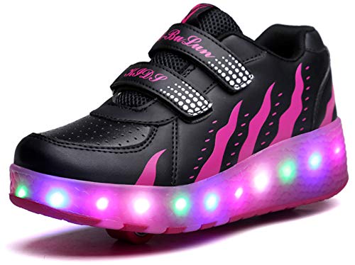 Zapatillas de Patinaje retráctiles con Ruedas Dobles para niños y niñas al Aire Libre, 7 Colores cambiantes LED Intermitentes Zapatillas de Gimnasia