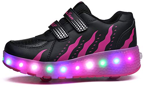 Zapatillas de Patinaje retráctiles con Ruedas Dobles para niños y niñas al Aire Libre, 7 Colores cambiantes LED Intermitentes Zapatillas de Gimnasia