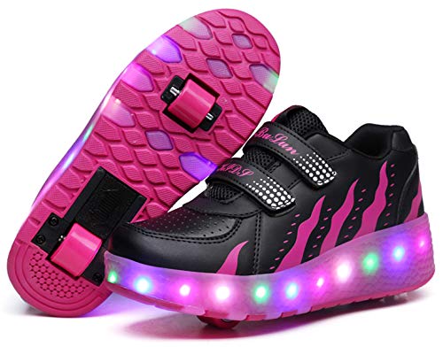 Zapatillas de Patinaje retráctiles con Ruedas Dobles para niños y niñas al Aire Libre, 7 Colores cambiantes LED Intermitentes Zapatillas de Gimnasia