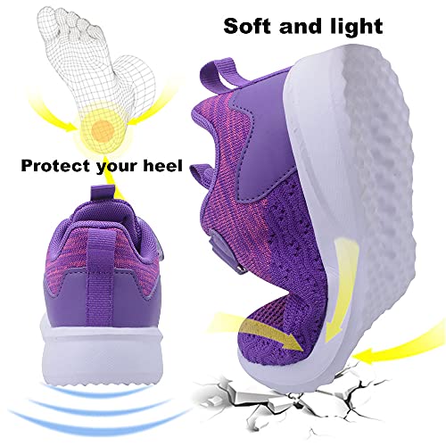 Zapatillas Deporte Niña 27EU Deportivas Rosa Morado Sneaker Running Tenis Zapatillas Casa Interior Exterior Sport Girl Shoes Velcro Primavera Verano Otoño Respirable Malla Zapatilla Unisex