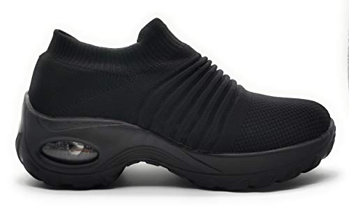 Zapatillas Deportivas Mujer Calcetin Elasticas sin Cordones Muy Comodas Transpirable Antideslizante para Correr Andar Trabajar Black 38