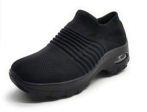 Zapatillas Deportivas Mujer Calcetin Elasticas sin Cordones Muy Comodas Transpirable Antideslizante para Correr Andar Trabajar Black 38