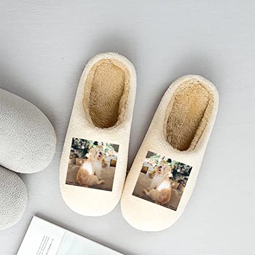 Zapatillas personalizadas, zapatillas personalizadas con foto y texto para el hogar, cálidas y bonitas, zapatos de invierno de espuma viscoelástica, zapatillas antideslizantes para mujeres y hombres