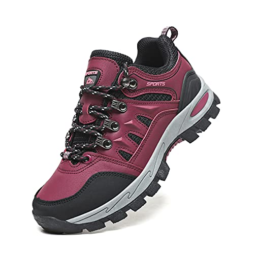 Zapatillas Trekking Mujer Zapatos Senderismo Ligeras Antideslizantes Transpirable Botas de Montaña Hombre Rojo