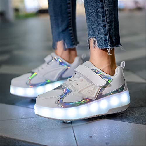 Zapatos con Ruedas para Niña y Niños LED Luces Luminosas Zapatillas con Ruedas USB Carga Automática Rueda Patines Aire Libre y Deporte Gimnasia Running Zapatos de Skateboard