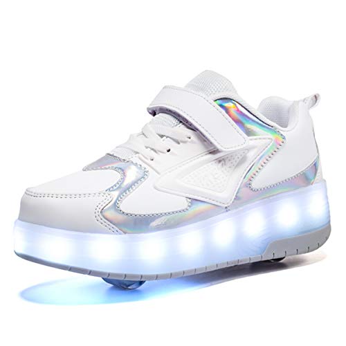 Zapatos con Ruedas para Niña y Niños LED Luces Luminosas Zapatillas con Ruedas USB Carga Automática Rueda Patines Aire Libre y Deporte Gimnasia Running Zapatos de Skateboard