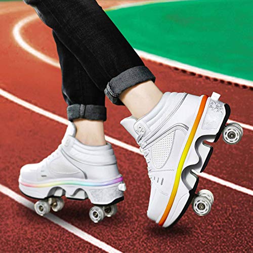 Zapatos con Ruedas para Niños Y Niña, Zapatos Multiusos 2 En 1 Patines Zapatillas Deportes Al Aire Libre De Deporte