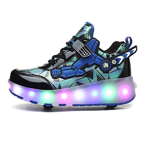 Zapatos con Ruedas Zapatillas con Dos Ruedas para niños y niña 7 Colores cambiantes con Luces LED para Patines Ajustables, Patines en línea con Ruedas