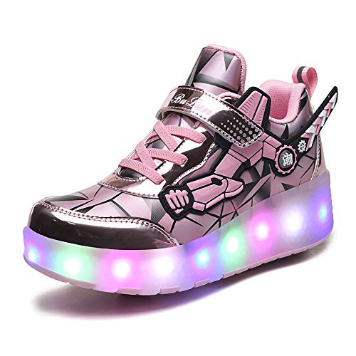 Zapatos con Ruedas Zapatillas con Dos Ruedas para niños y niña 7 Colores cambiantes con Luces LED para Patines Ajustables, Patines en línea con Ruedas