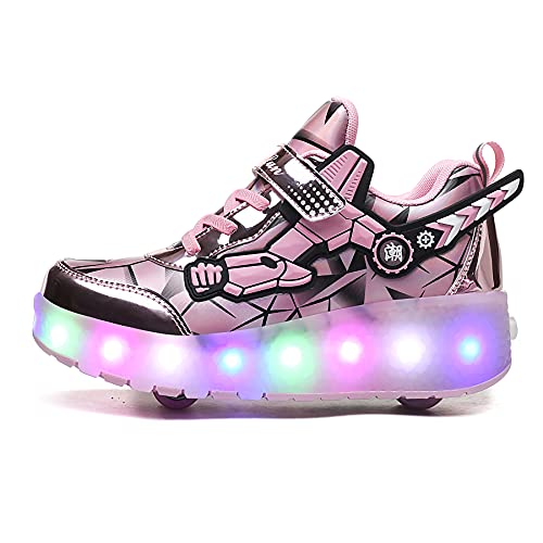 Zapatos con Ruedas Zapatillas con Dos Ruedas para niños y niña 7 Colores cambiantes con Luces LED para Patines Ajustables, Patines en línea con Ruedas