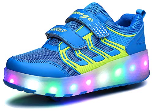 Zapatos con Ruedas Zapatillas con Dos Ruedas para niños y niña retráctiles para Patinar al Aire Libre, Zapatillas Deportivas con Luces LED Intermitentes,