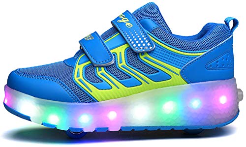 Zapatos con Ruedas Zapatillas con Dos Ruedas para niños y niña retráctiles para Patinar al Aire Libre, Zapatillas Deportivas con Luces LED Intermitentes,