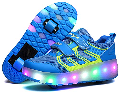 Zapatos con Ruedas Zapatillas con Dos Ruedas para niños y niña retráctiles para Patinar al Aire Libre, Zapatillas Deportivas con Luces LED Intermitentes,