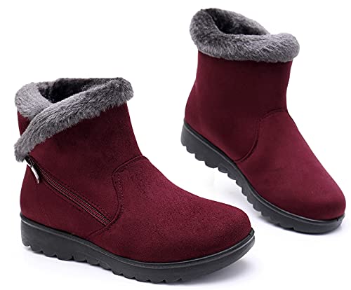 Zapatos Invierno Mujer Botas de Nieve Casual Calzado Piel Forradas Calientes Planas Outdoor Boots Antideslizante Zapatillas para Mujer EU38/fabricante 245,Marrón
