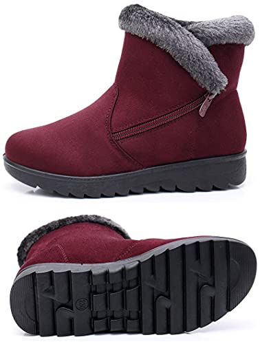 Zapatos Invierno Mujer Botas de Nieve Casual Calzado Piel Forradas Calientes Planas Outdoor Boots Antideslizante Zapatillas para Mujer EU38/fabricante 245,Marrón