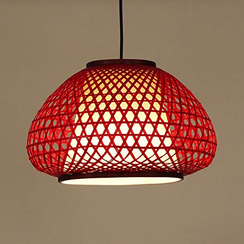 ZCCLCH Estilo Retro Linterna Hecha A Mano Araña de Bambú Rural Pastoral Lámpara Colgante Hotel Casa de Té Lámpara de Techo Inn Ciudad Antigua Linterna Decoración Luz Colgante (Color : Rojo)