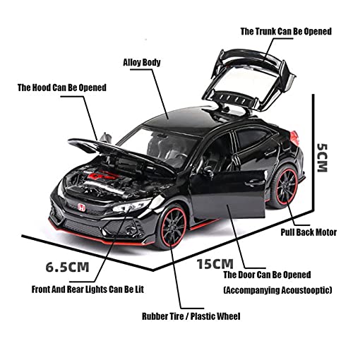 ZCLY 1:32 para Civic Type-R Coche De Juguete De Metal Vehículos De Juguete Modelo De Coche Luz De Sonido Simulación Juguetes De Coche para Niños Modelo de Auto (Color : Rojo)