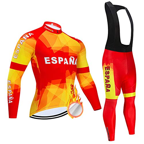 ZDFLC Conjunto de Maillots de Ciclismo para Invierno, Ropa de Bicicleta térmica de Equipo Profesional para Hombres + 3D Gel Larga Pantalones