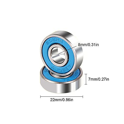 Zeayebsr 608ZZ Rodamientos de bolas,10 piezas de rodamientos de bolas en miniatura de calidad,rodamiento de acero con velocidad más rápida para patineta de ruedas Longboard Waveboard,8*22*7 mm（azul）