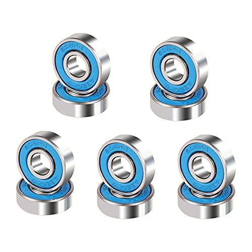 Zeayebsr 608ZZ Rodamientos de bolas,10 piezas de rodamientos de bolas en miniatura de calidad,rodamiento de acero con velocidad más rápida para patineta de ruedas Longboard Waveboard,8*22*7 mm（azul）