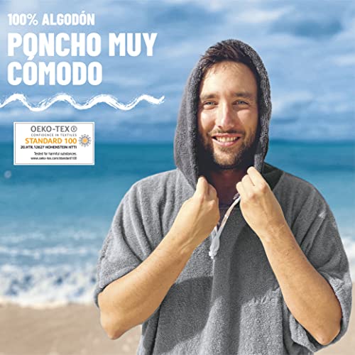 ZENACROSS Poncho de Surf con Capucha y Bolsillo para Adultos S/M Gris Claro - Cambio de Ropa - Deportes acuáticos - Natación