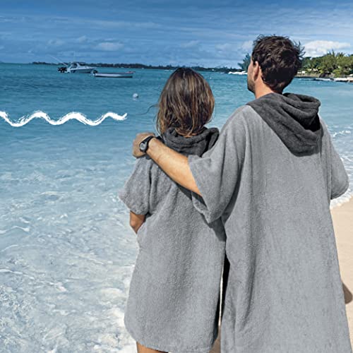 ZENACROSS Poncho de Surf con Capucha y Bolsillo para Adultos S/M Gris Claro - Cambio de Ropa - Deportes acuáticos - Natación