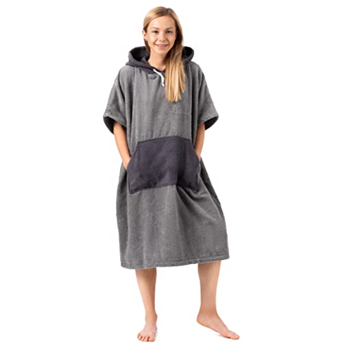 ZENACROSS Poncho de Surf con Capucha y Bolsillo para Adultos S/M Gris Claro - Cambio de Ropa - Deportes acuáticos - Natación