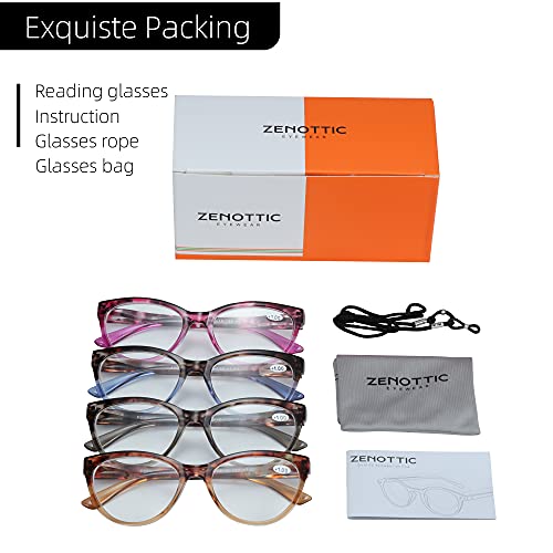 ZENOTTIC Lentes de Lectura, 4 Pares, Lentes de Lectura de y a la Moda para Mujeres,adecuados para Trabajar/Lectura/Exteriores/Fiestas