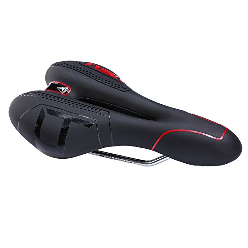 Zhiqiu Selle de vélo de montagne confortable pour hommes et femmes avec coussin étanche doux et respirant Design ergonomique pour vélo de route, VTT et vélo pliable, Black/Red