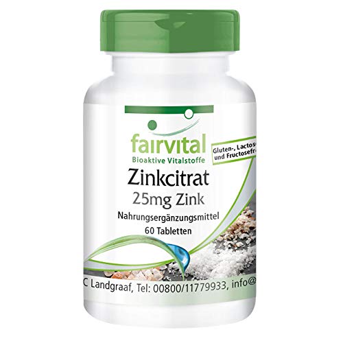 Zinc 25mg - Citrato de Zinc de alta biodisponibilidad - VEGANO - Dosis elevada - 60 Comprimidos - Calidad Alemana