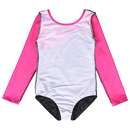 ZNYUNE Niña Maillot Gimnasia 197 Rosa Mangas Largas NO.6A para 5-6 años