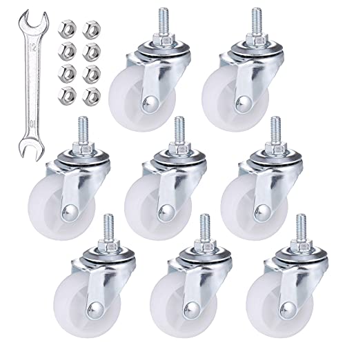 Zocipro 8PCS Ruedas Giratorias con tuercas y una llave, PU Ruedas para Muebles Pesados para DIY, Trolley Mueble Rueda con Cabeza Giratoria de Rodamiento de Bolas Dobles(Altura 50mm/1.5pulgada)