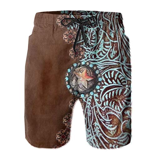 ZORIN Bañador para hombre, color marrón occidental, verde azulado con herramientas de cuero, pantalones cortos de playa vintage