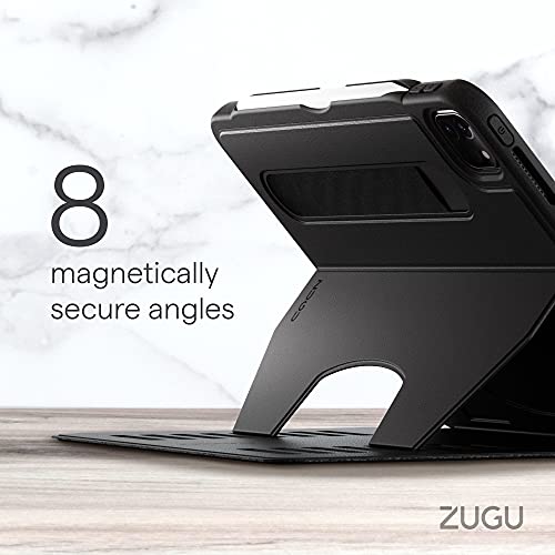 ZUGU Funda para iPad Pro 11 2021 / 2020 3.ª / 2.ª Gen. Case Protector Pero Delgado con 8 Ángulos Ajustables Magnéticos, Carga Inalámbrica Apple Pencil, Auto Reposo/Activación [Negro]