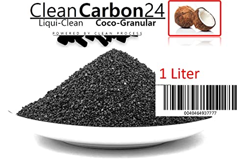 1 litro de granulado de carbón activo, 0,6 - 2,36 mm, de cáscaras de coco para tratamiento del agua.