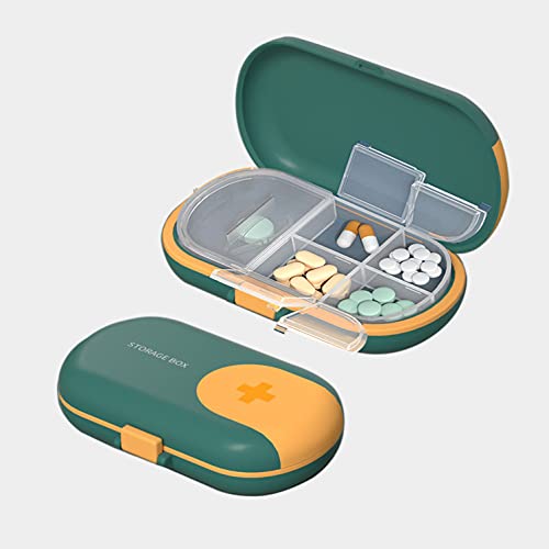 1 Pastillero con Cortador de Pastillas, Caja de Pastillas con 4 Compartimentos – Tomas, Organizador Medicación de Plástico ABS Portátil de tamaño Bolsillo - Verde