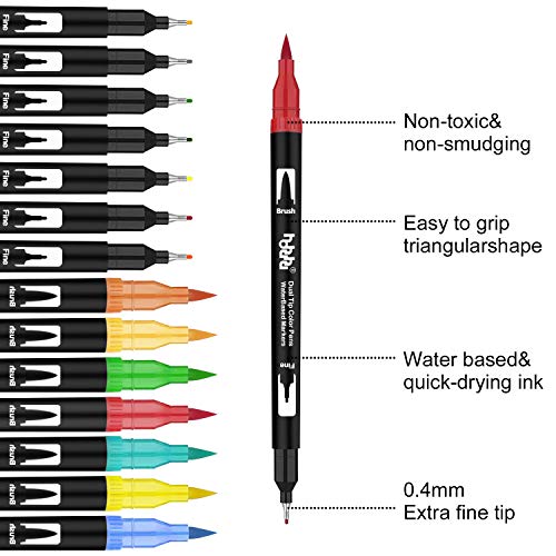 100 Colores Rotuladores Punta Fina, Acuarelables Marcadores de Pincel para Niños y Adultos Dibujo, Caligrafía, Lettering, Bullet Journal hho-100B