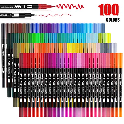 100 Colores Rotuladores Punta Fina, Acuarelables Marcadores de Pincel para Niños y Adultos Dibujo, Caligrafía, Lettering, Bullet Journal hho-100B
