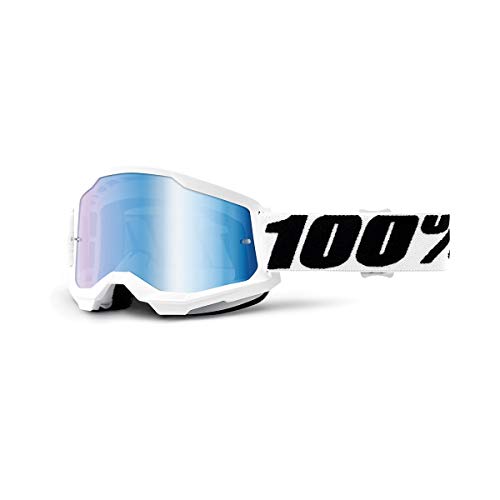 100 Percent STRATA 2 Goggle Everest-Mirror Blue Lens, Adultos Unisex, Blanco, ESTANDAR