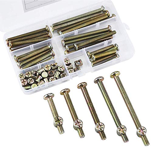 100 pz. M6 Tornillos de tuercas de barril, M6 x 40/50/60/70/70/80 mm, tornillos cilíndricos, kit de surtido de tuercas, para muebles de cunas, camas, cunas y sillas